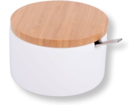 Açucareiro KOOK TIME Branco (Cerâmica, Bambu, Aço Inoxidável - 12.5x10x6.5 cm)