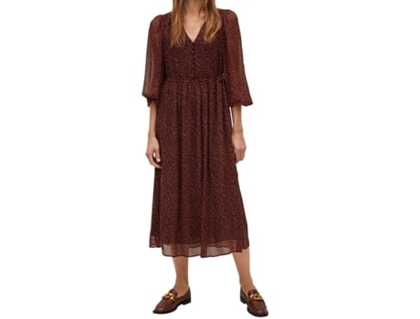 Vestido De Mulher Mango Midi Padrão Garden Poliéster Preto (s)