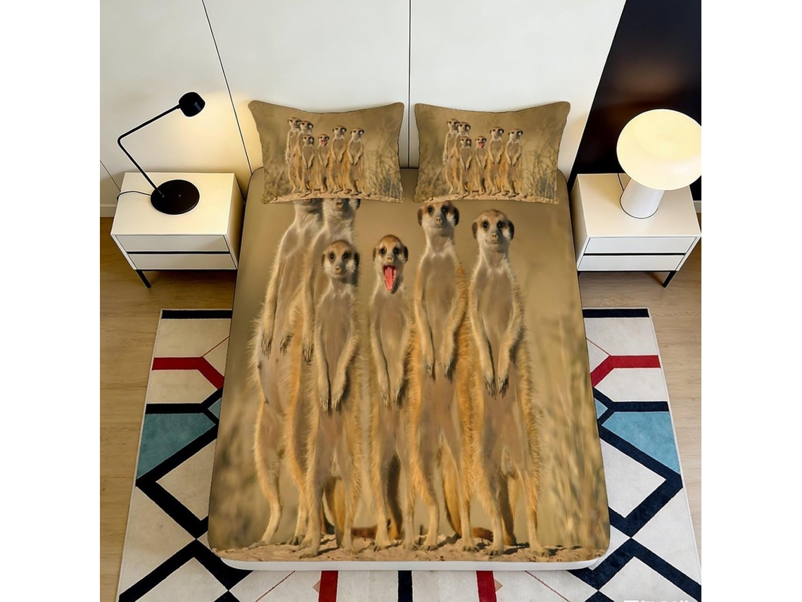 Conjunto de Cama com Estampa 3d Suricata em Microfibra Fronha 200x25cm
