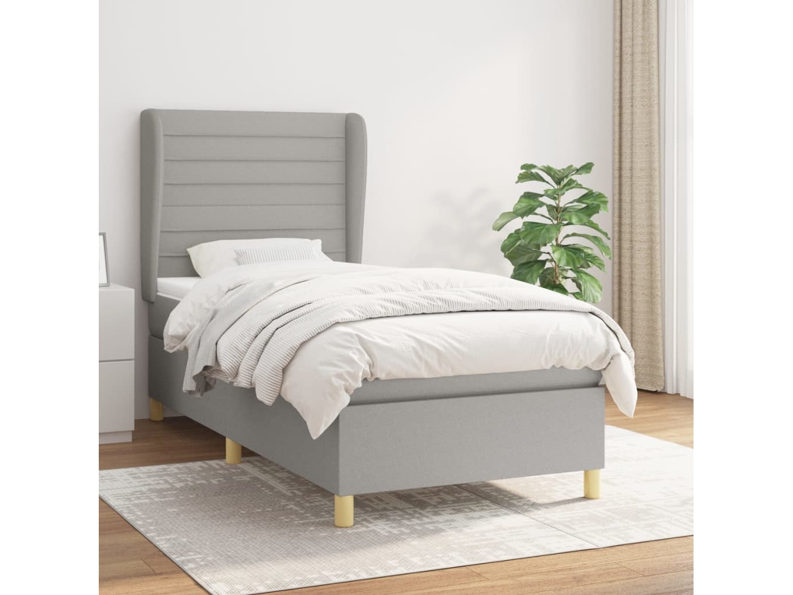 Vidaxl Cama Com Molas/colchão 80x200 Cm Tecido Cinza-claro