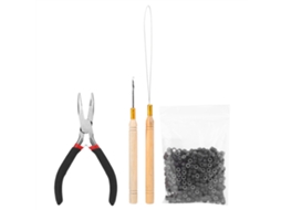 Kit De Extensão De Cabelo Com 4 Peças: Agulha, Alicate E 500 Anéis Micro Silicone Marrom Escuro
