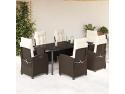 7 Pcs Conjunto Jantar P/ Jardim C/ Almofadões Vime Pe Marrom Dkd Home Decor