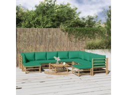 Vidaxl 11 Pcs Conjunto Lounge De Jardim Bambu C/ Almofadões Verdes