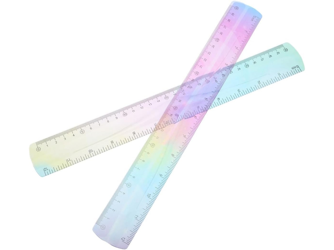 Régua flexível colorida de PVC de 30 cm, conjunto com 2 unidades, para medição.