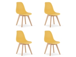 Cadeira De Jantar Conjunto De 4 Peças Kito Assento Mostarda, Pernas Naturais, Assento Ergonômico, Encosto