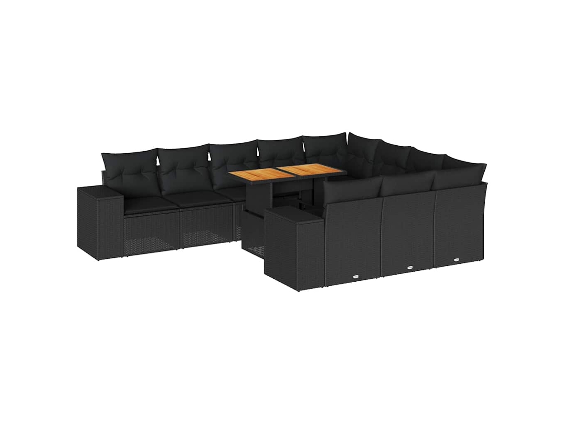 Conjunto de 10 Sofás Jardim com Almofadões Vime Pe/acácia Preto MAISON EXCLUSIVE (10 pcs)