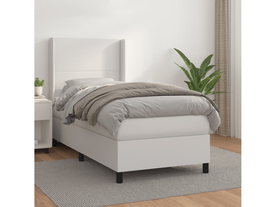 Vidaxl Cama Com Molas/colchão 100x200 Cm Couro Artificial Branco