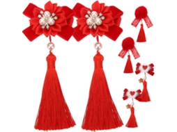 Presilha De Cabelo Em Formato De Bola De Pelúcia Vermelha, Conjunto Com 3 Pares.