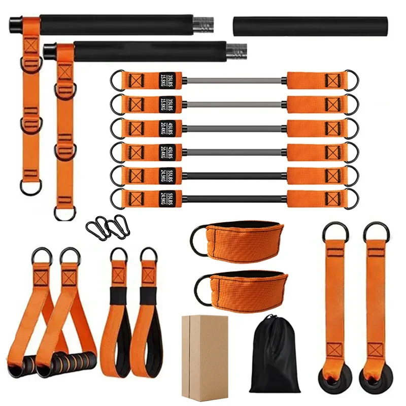 Conjunto De Barra De Pilates (35-270 Lbs) Para Auxílio Em Yoga E Exercícios Físicos Em Casa Com Tensor De Faixa Elástica
