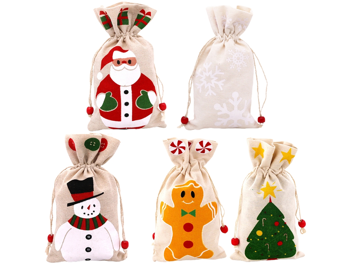 Sacolas De Presente De Linho E Algodão De Natal (liquidação, Pacote Com 5) Eoocoo