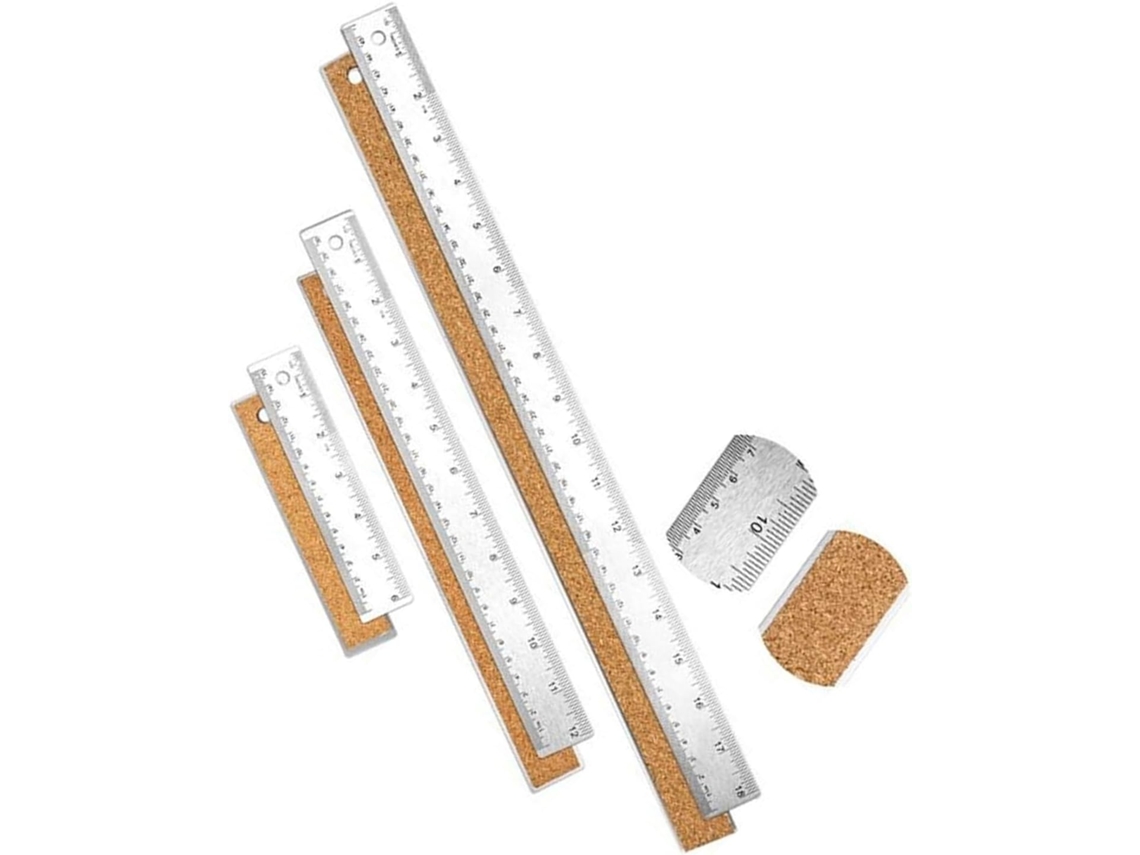 Conjunto De Ferramentas Medição Com Réguas 6, 12e 18 Polegadas Em 3 Tamanhos, Combinando Aço Inoxidável E Madeira Com