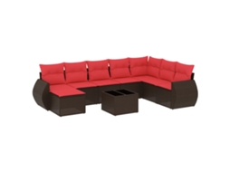 Conjunto de Sofá de Jardim com 9 Peças e Almofadas em Rattan Sintético Marrom MAISON EXCLUSIVE