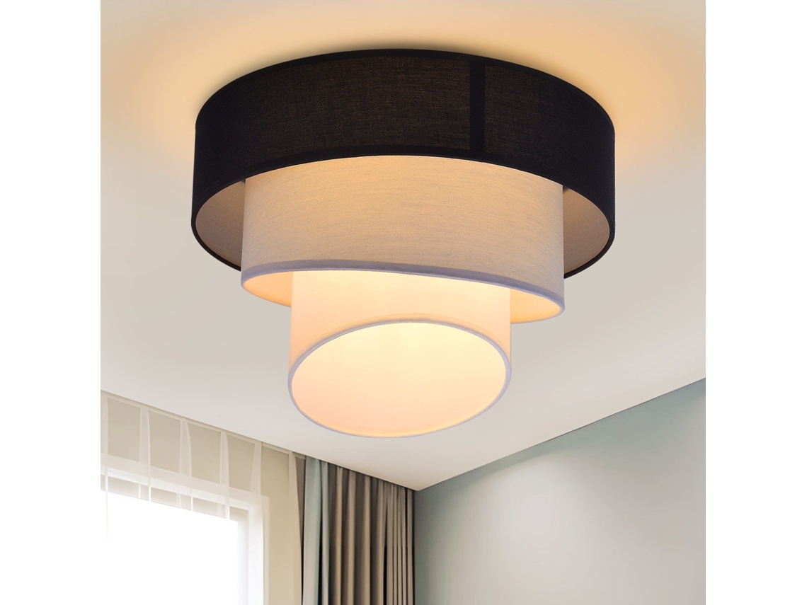 ZMH Luminária de teto LED para sala de estar Ø40cm Abajur de tecido moderno preto Luminária de teto E27 para corredor