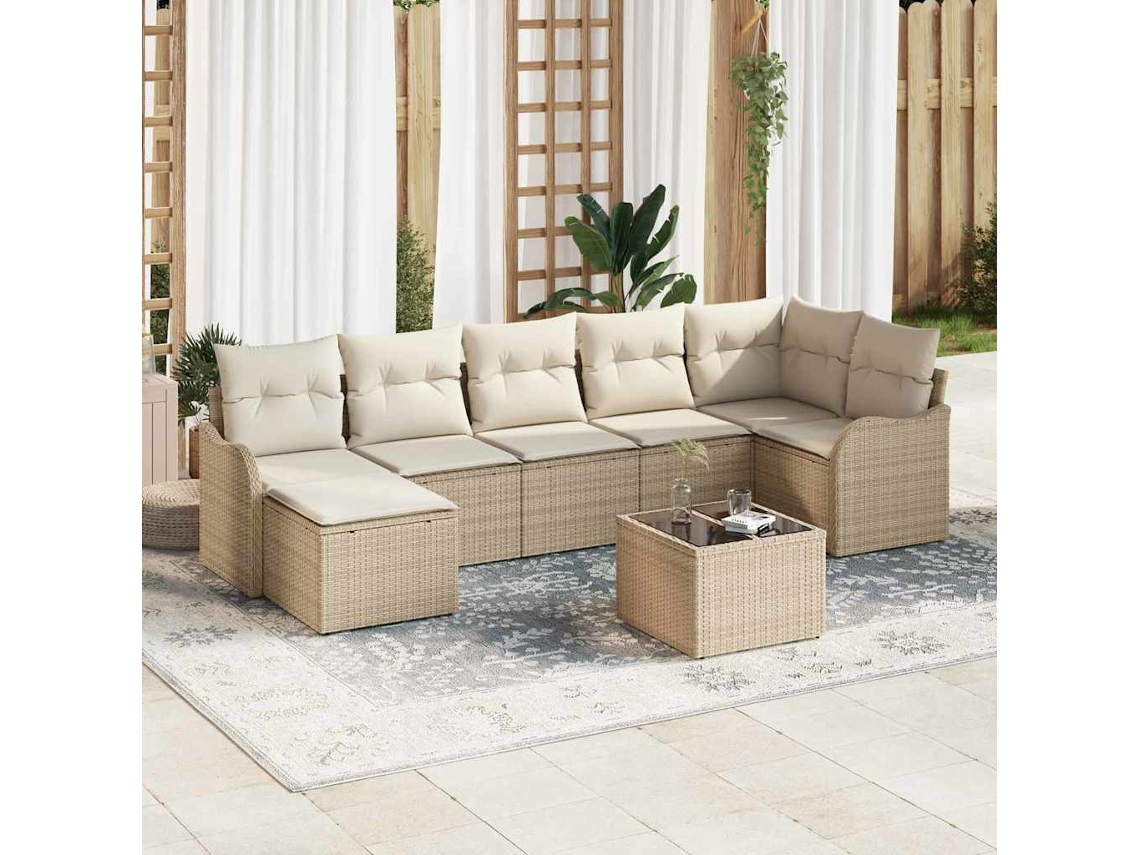 Vidaxl Conjunto De Sofá De Jardim 8 Unid. Bege E Branco Vime Pe