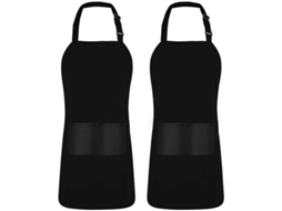 2026 delantal de Cozinha Ajustável Resistente À Água e Óleo com Bolsos para Chef Preto (2 Unidades)