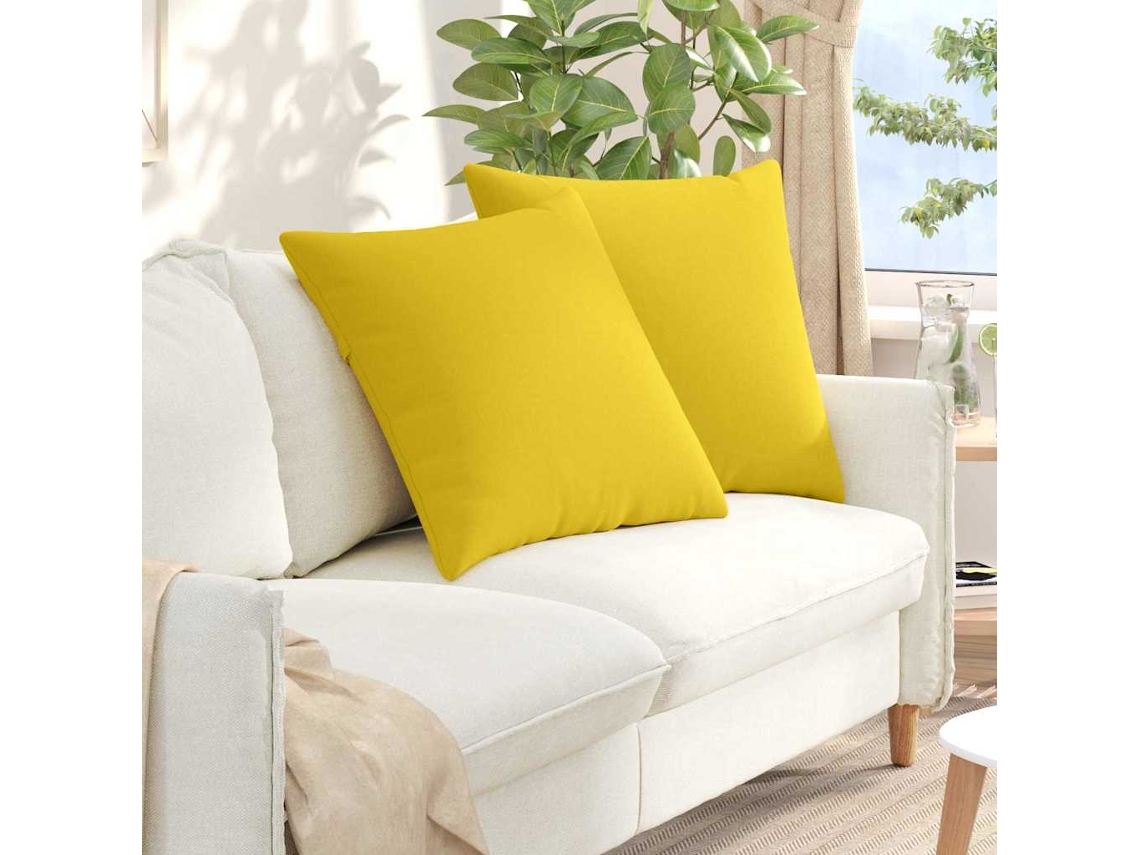 Vidaxl Travesseiros De Sofá 2 Unid. Tecido Amarelo Claro 60 X 60 Cm