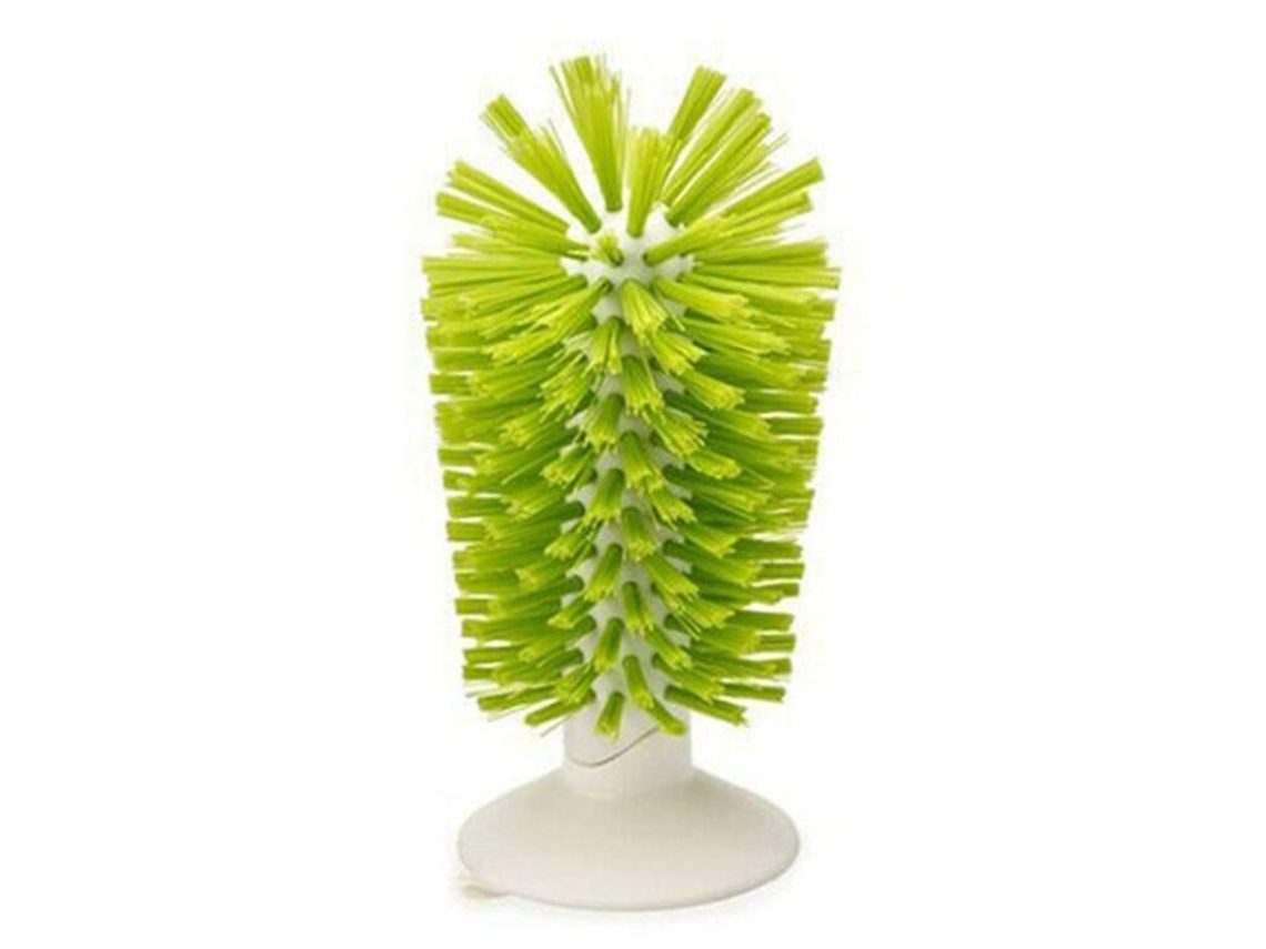 Cepillo De Cozinha Vertical Com Ventosa Para Copos, Vasos E Louça Com Altura De Até 14 Cm, 16,5x8x8 Cm, Cor Verde