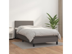 Vidaxl Cama Com Molas/colchão 100x200 Cm Couro Artificial Cinzento