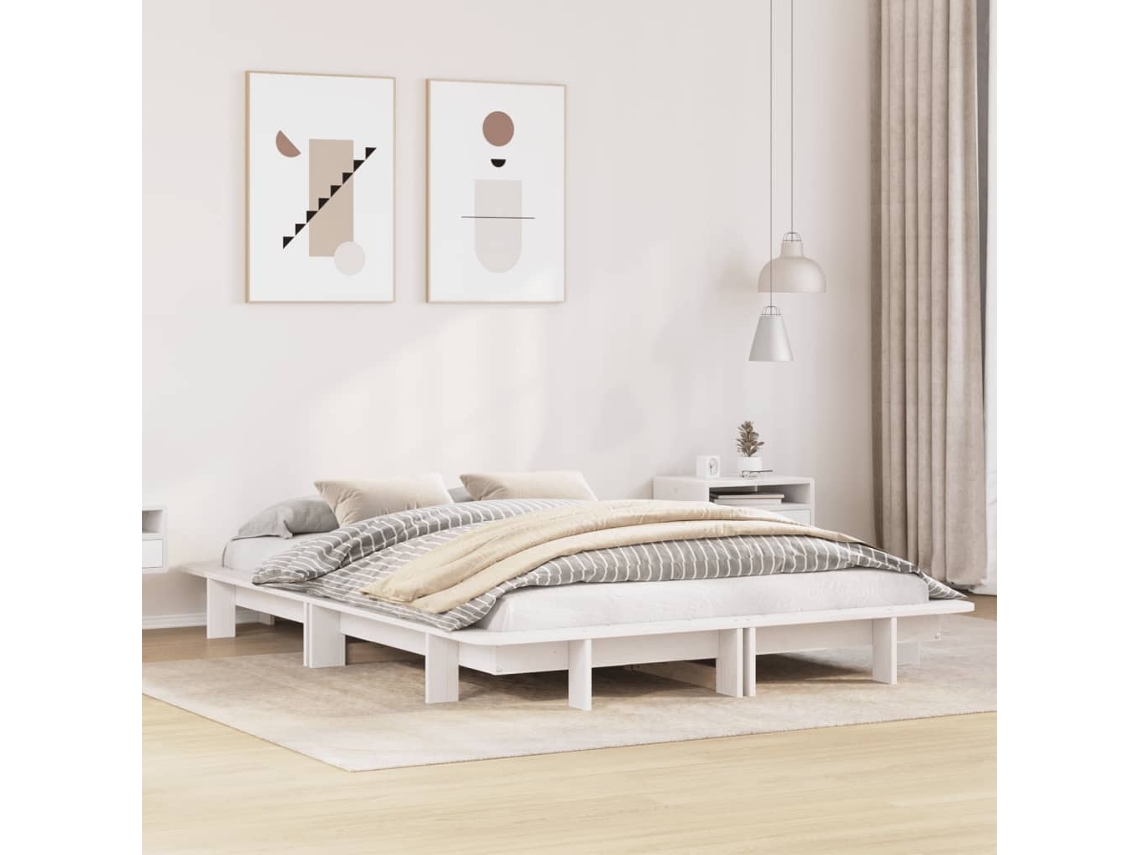 Vidaxl Cama Sem Colchão 120x190 Cm Madeira De Pinho Maciça Branco