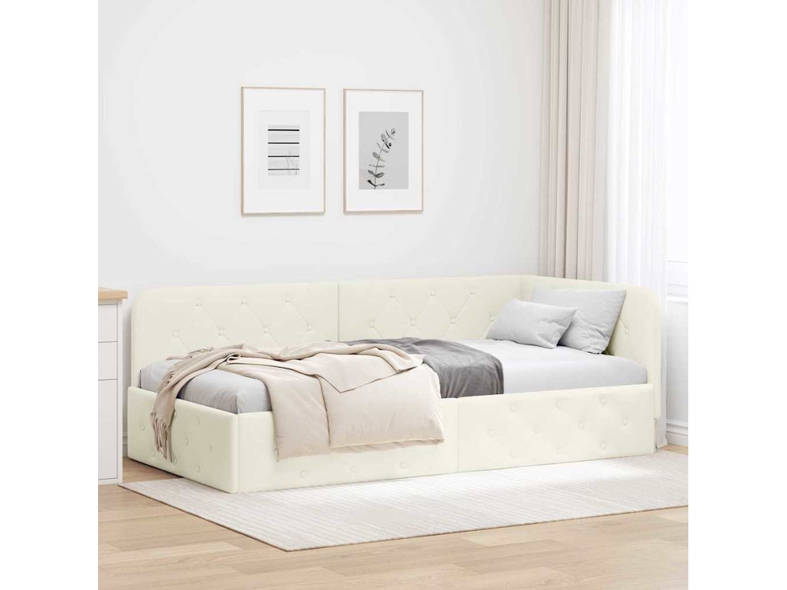 Vidaxl Estrutura De Cama De Canto Creme 100 X 200 Cm Veludo