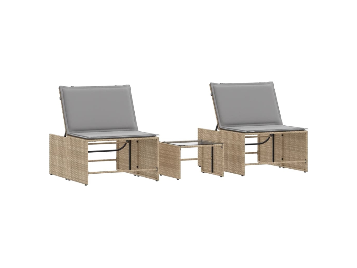 Maison Exclusive - Espreguiçadeiras Modulares Com Mesa 2 Pcs Vime Pe Bege