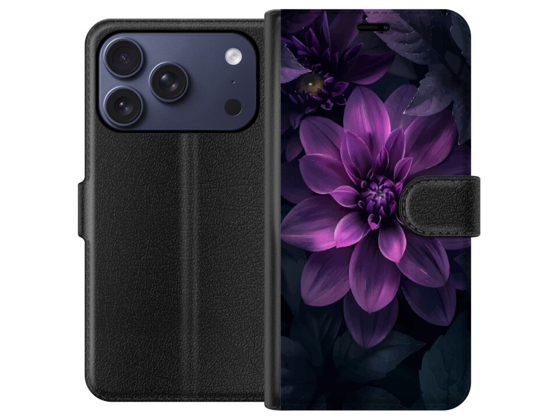 Capa Carteira Compatível Com Apple Iphone 17 Pro. Close-up Dramático De Uma Flor Roxa Com Sombras Suaves E Profundidade, Perfeita Para Quem Aprecia A