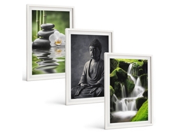 Pinturas Murais Modernas Pinturas Relaxantes De Água Zen Moldura Branca Quadros Para O Escritório Espelharte (3 Piezas De 40x60 Cm)