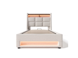 Cama Estofada Usb 90x200cm com Led e Estrado de Ripas PAPRIKA