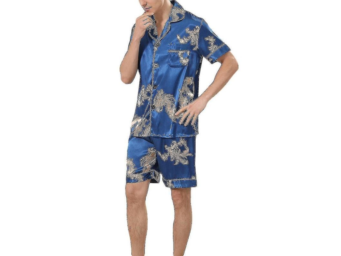 2026 conjunto de Pijamas de Seda Satinada para Homem com Manga Curta e Calcinha de Loungewear Clássico