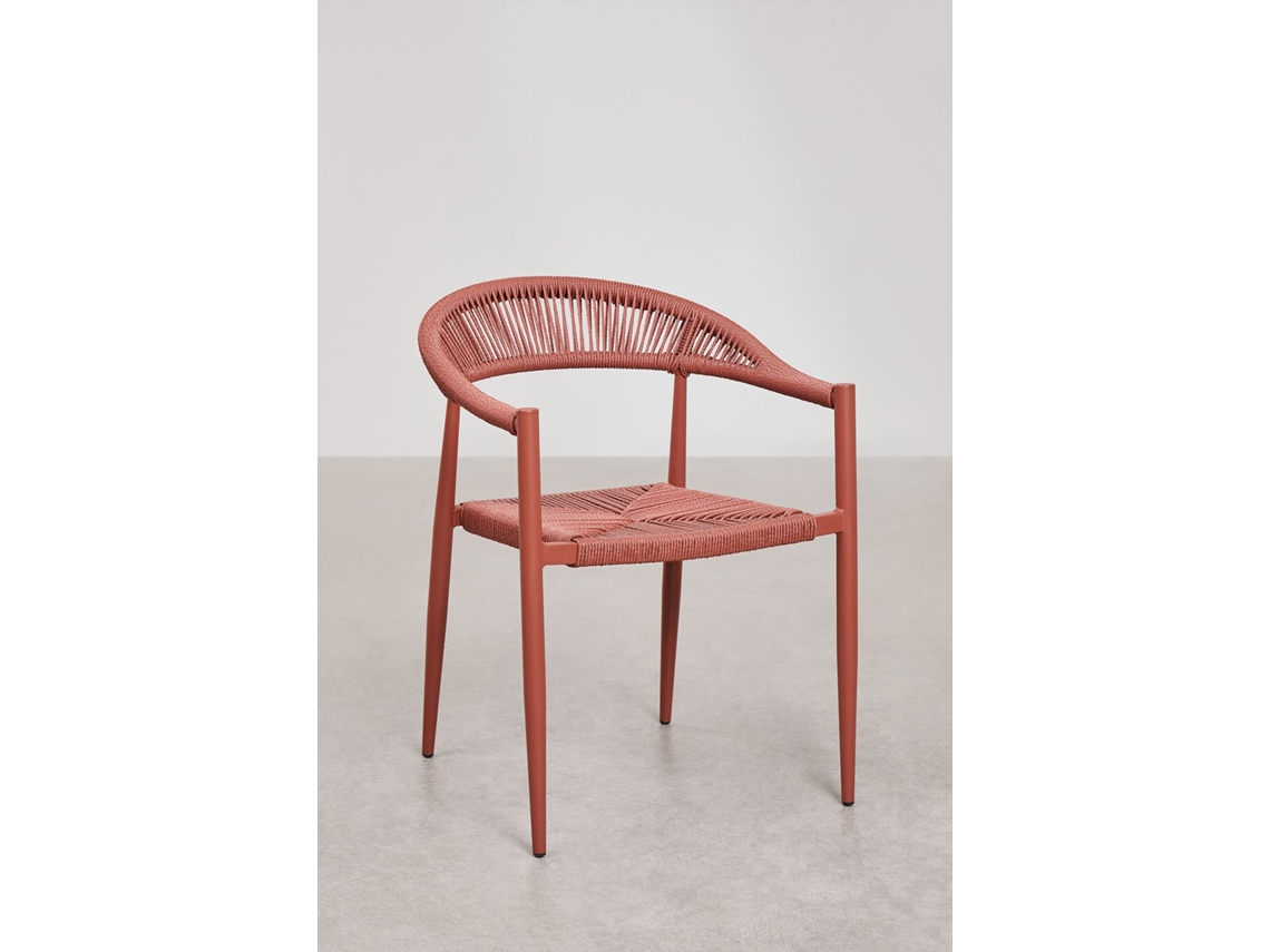Sklum Pack De 2 Cadeiras De Jardim Empilháveis Com Braços Em Alumínio E Rattan Sintético Amatria Ratán Pe Terracota