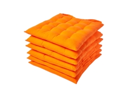 Homescapes Orange Plain Seat Pad With Straps, Cotton, 40 X 40 Cm, Set Of 6
