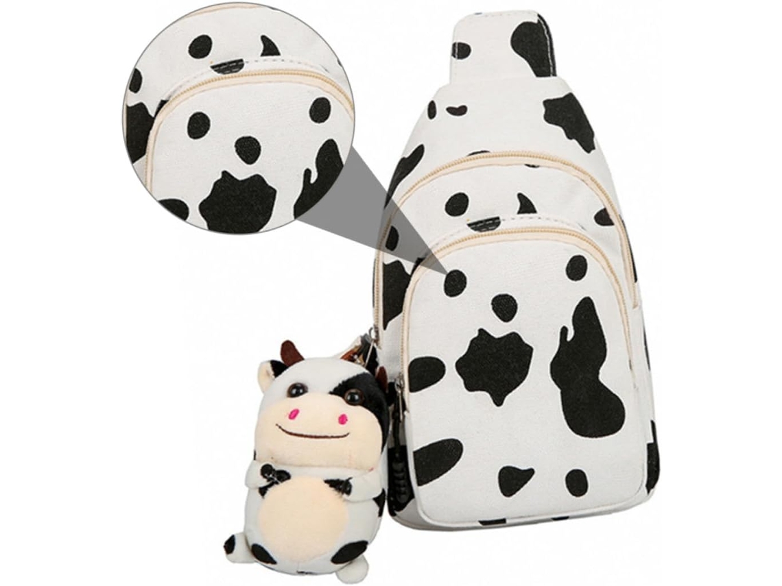 Bolsa Transversal Feminina, Mini Bolsa De Lona Com Adorável Pingente De Vaquinha De Pelúcia Bolsa Transversal Feminina, Mini Bolsa De L Gokoco
