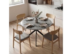 Mesa De Jantar Redonda Para 4 Pessoas, Estilo Industrial, Pernas De Aço, Cinza