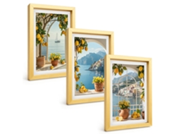 Composição De Quadros Cidade Litorânea, Limões E Flores Espelharte (3 Peças 20x30 Cm)