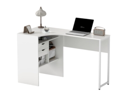 Mesa De Canto Para Computador Com 2 Gavetas E 3 Prateleiras Abertas, 120x60x74 Cm, Branco Moderno Bga Store