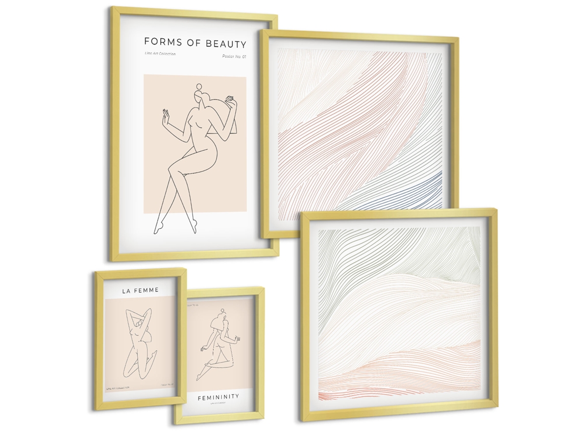 Conjunto De Pinturas Formas De Beleza Linhas Silhuetas Espelharte (5 Peças)