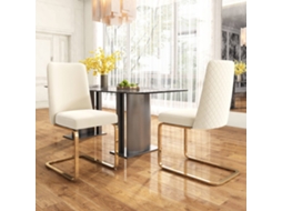 Conjunto De 2 Cadeiras Cantilever Em Veludo Encosto Com Padrão Em Losango Base Em Metal Dourado Bege Estilo