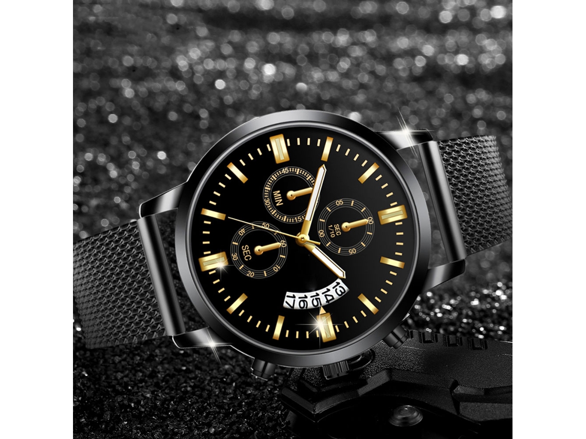 Reloj Casual Para Hombres Con Dial Redondo Colorido - Oro Negro (quartz)
