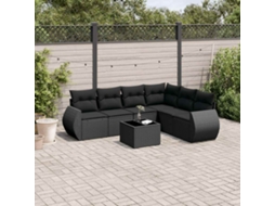 Vidaxl 7 Pcs Conjunto De Sofás P/ Jardim C/ Almofadões Vime Pe Preto