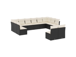 Conjunto de 12 Sofás de Jardim com Almofadões Vime Pe Preto MAISON EXCLUSIVE