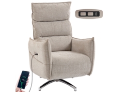 Poltrona Giratória Elétrica Relax BTFORUS tecido linho com portas USB, bege