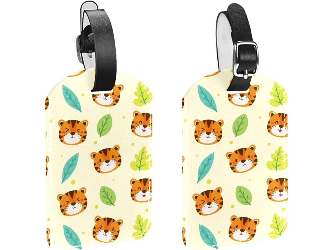 Conjunto De 2 Etiquetas Viagem E Bagagem Masculinas, Com Estampa De Tigre E Folhas, Em Poliuretano