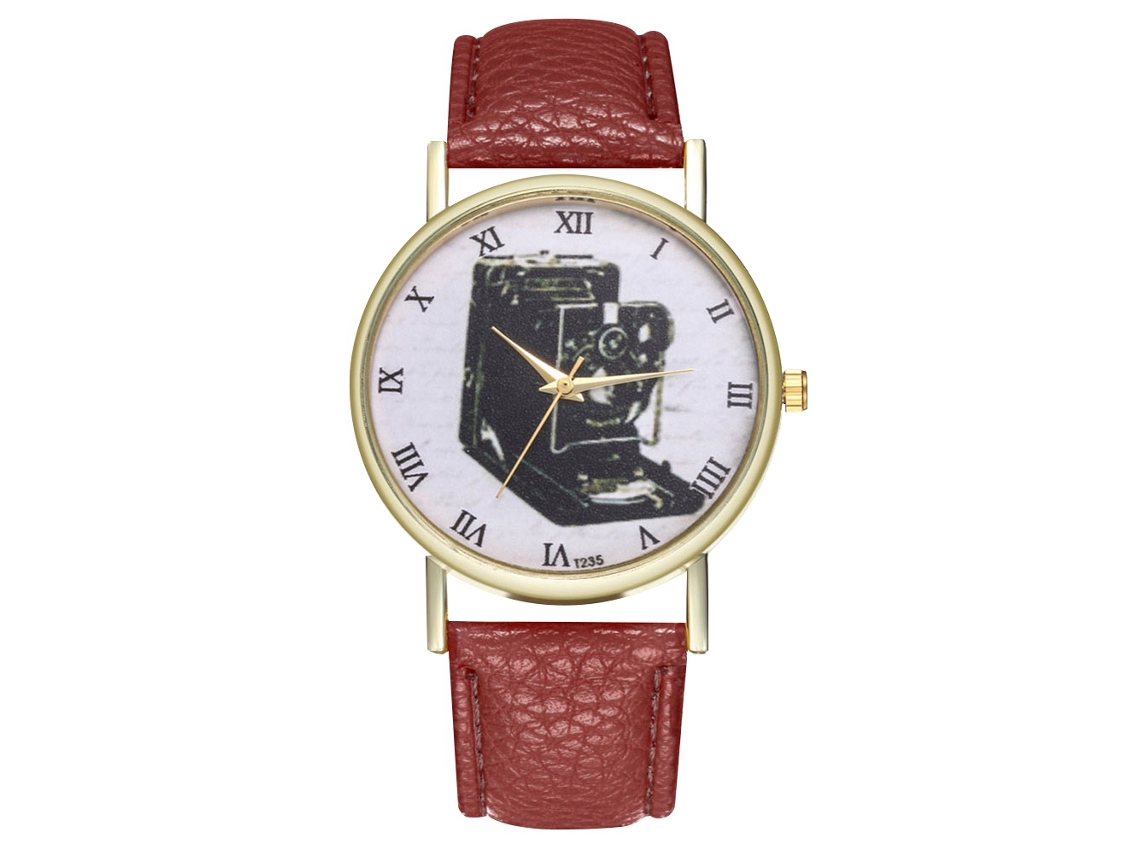 Relógio analógico de quartzo Zhoulianfa Coffee com pulseira de PU para homens e mulheres.