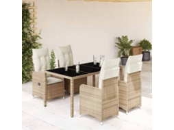 Vidaxl 5 Pcs Conjunto De Bistrô Para Jardim C/ Almofadões Vime Pe Bege