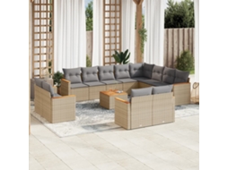 13 Pcs Conjunto De Sofás P/ Jardim Com Almofadões Vime Pe Bege Dkd Home Decor