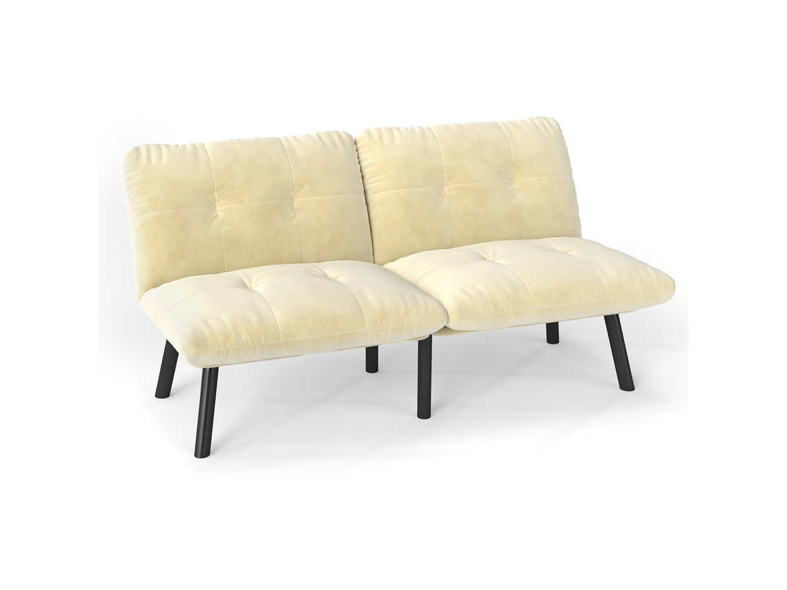 Sofá-cama Moderno Creme Dobrável - Futon Compacto Para 2 Pessoas Com Função De Cama Para Economizar Espaço