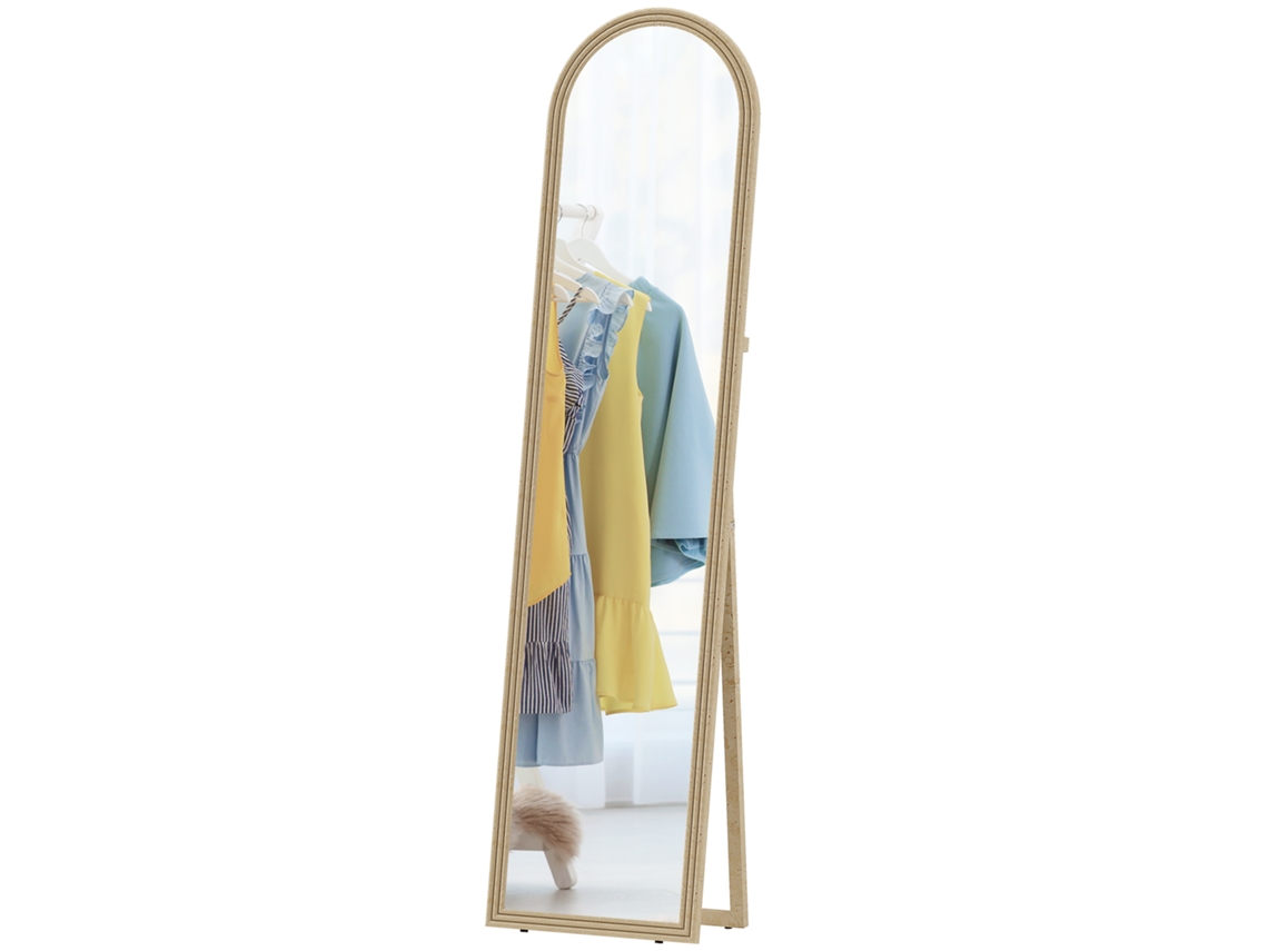 Espelho De Pé Com Moldura Efeito Pedra De Corpo Inteiro Retangular Para Pendurar, Bege, 160 X 40 Cm