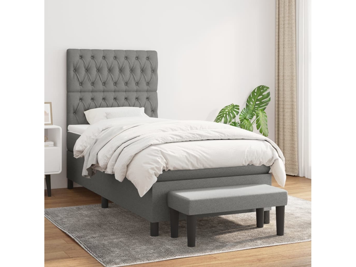 Vidaxl Cama Com Molas/colchão 90x190 Cm Tecido Cinza-escuro