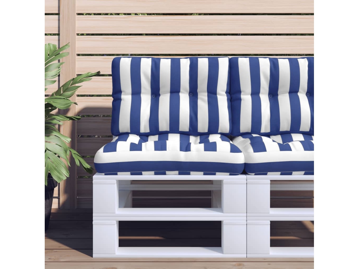 Vidaxl Almofadões P/ Móveis De Paletes 2 Pcs Tecido Riscas Azul/branco