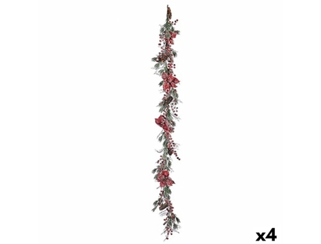 Grinalda de Natal Rama Bloemen Vermelho Verde 15 x 15 x 190 cm (4 Unidades)